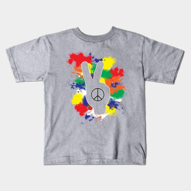 Peace Sign Hand Color Splash Kids T-Shirt by 2HivelysArt